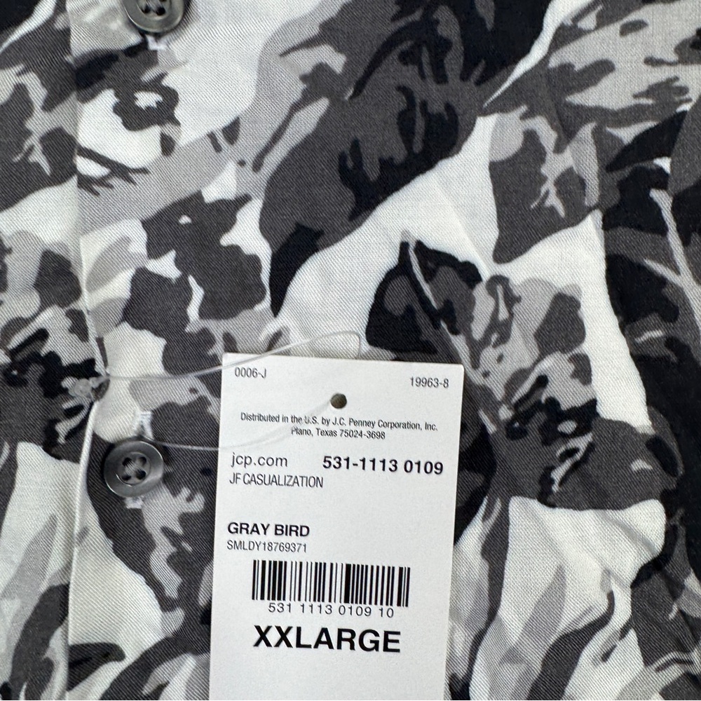 NEW JF  J. Ferrar Men's Black Gray White Floral casual Shirt men’s size XXL Slim - Picture 9 of 15